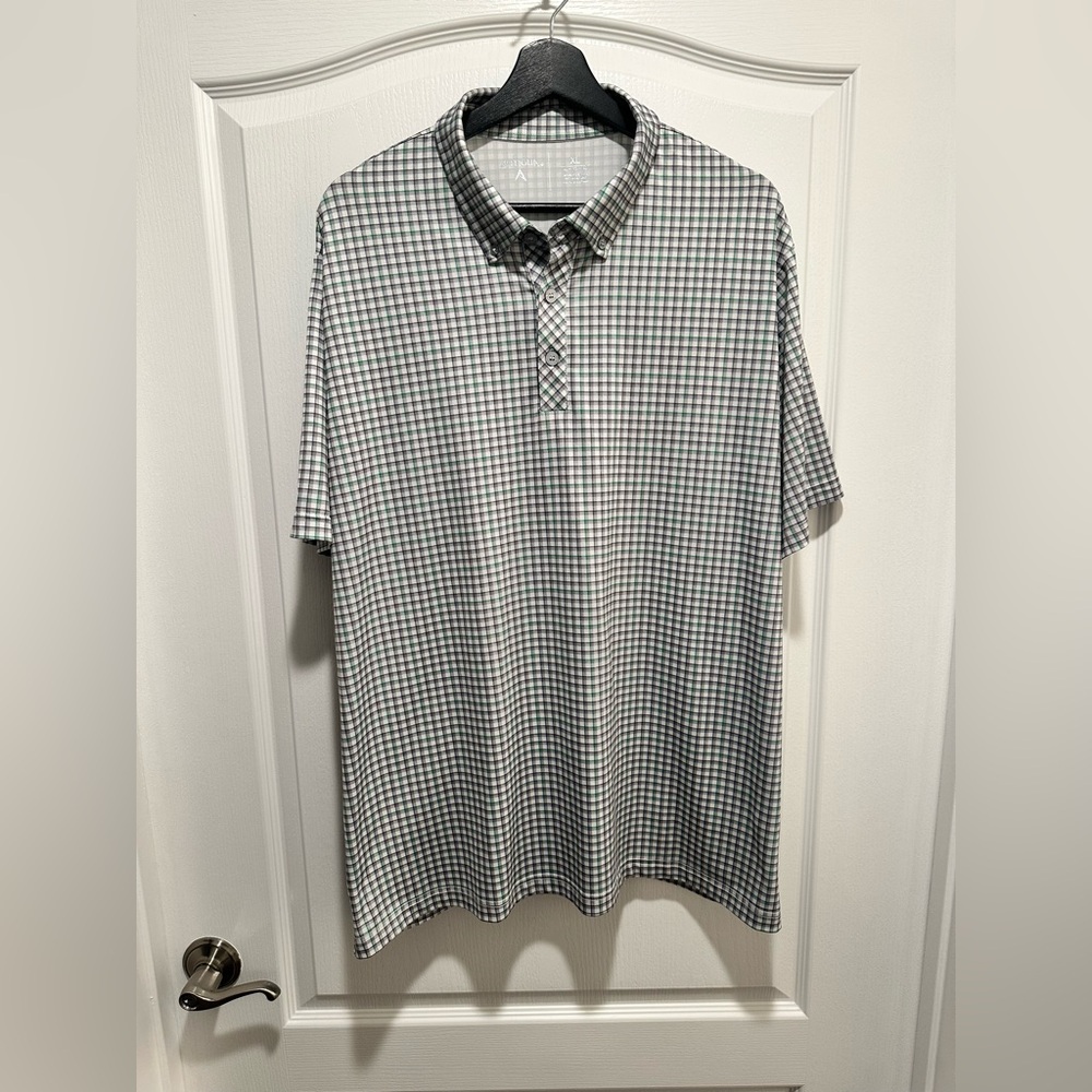 Antigua Men’s Green / Gray Plaid Golf Polo Short Sleeve Shirt, Size XL